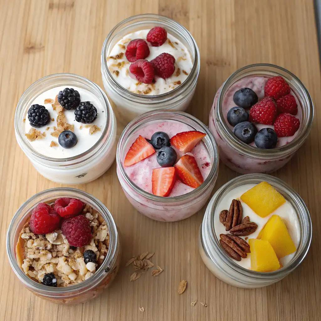 Five flavors of fluffy jello Greek yogurt parfaits