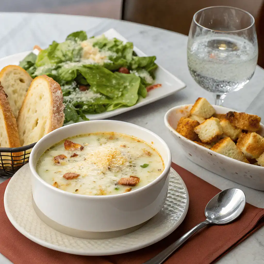 White Lasagna Soup: Creamy, Cozy, and Seriously Crave-Worthy 7 a full meal setup with a bowl of white lasagna sou