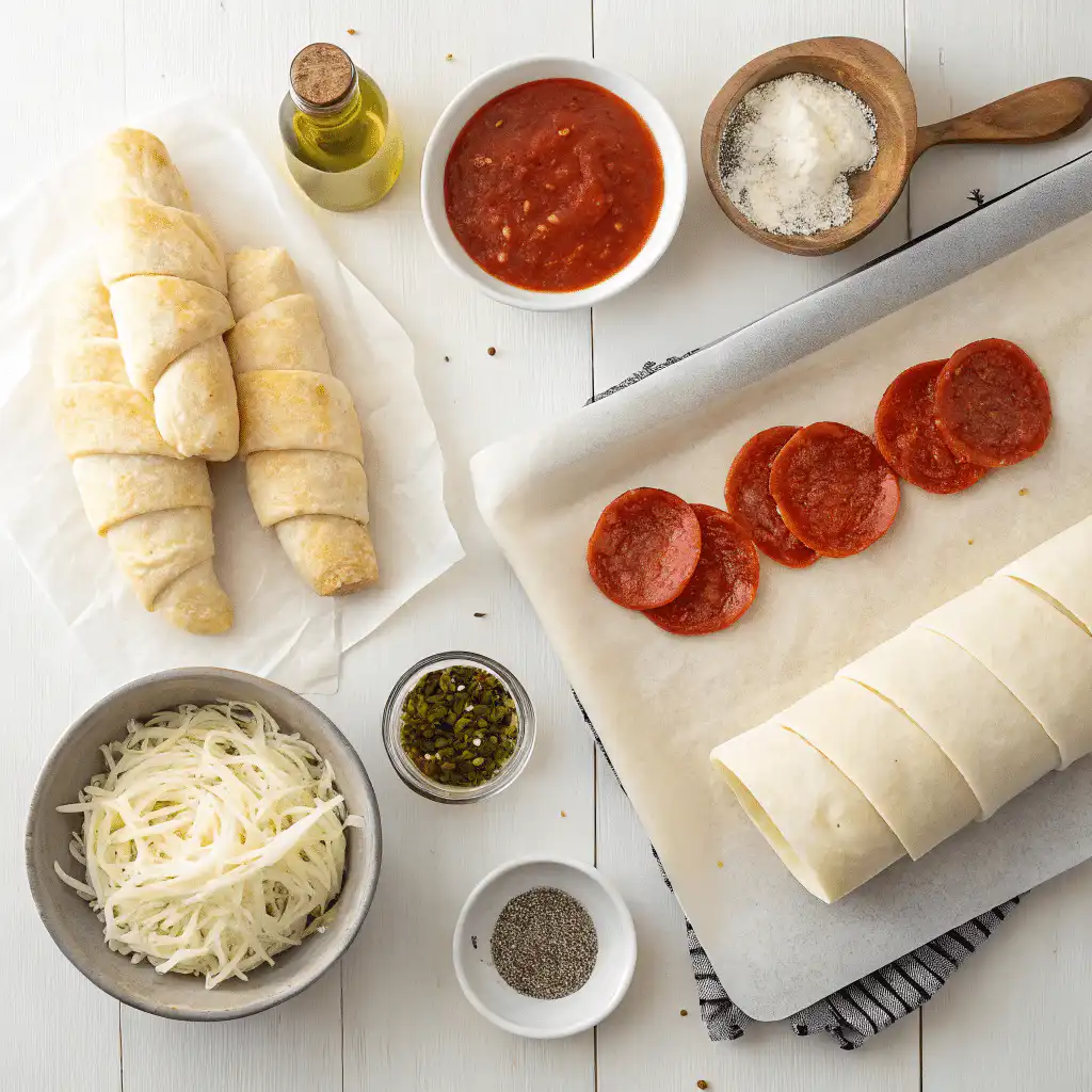 Ingredients for cheesy croissant rolls