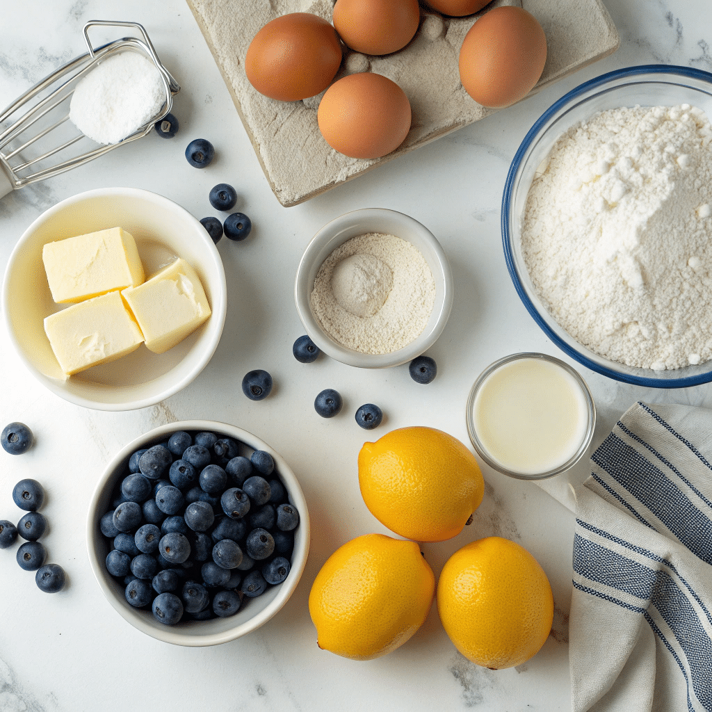 These Sourdough Lemon Blueberry Sweet Rolls Are Summer in a Pan 4 Sweet roll ingredients on a marble counter