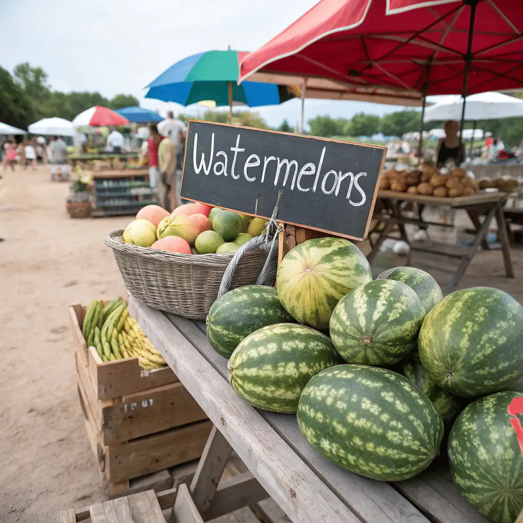 How to Pick the Perfect Watermelon: 7 Easy Tips You’ll Actually Remember 3 Ripe watermelons at a farmer’s market