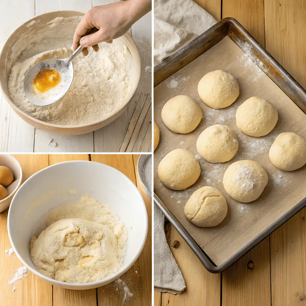 Step-by-step sourdough bun baking process