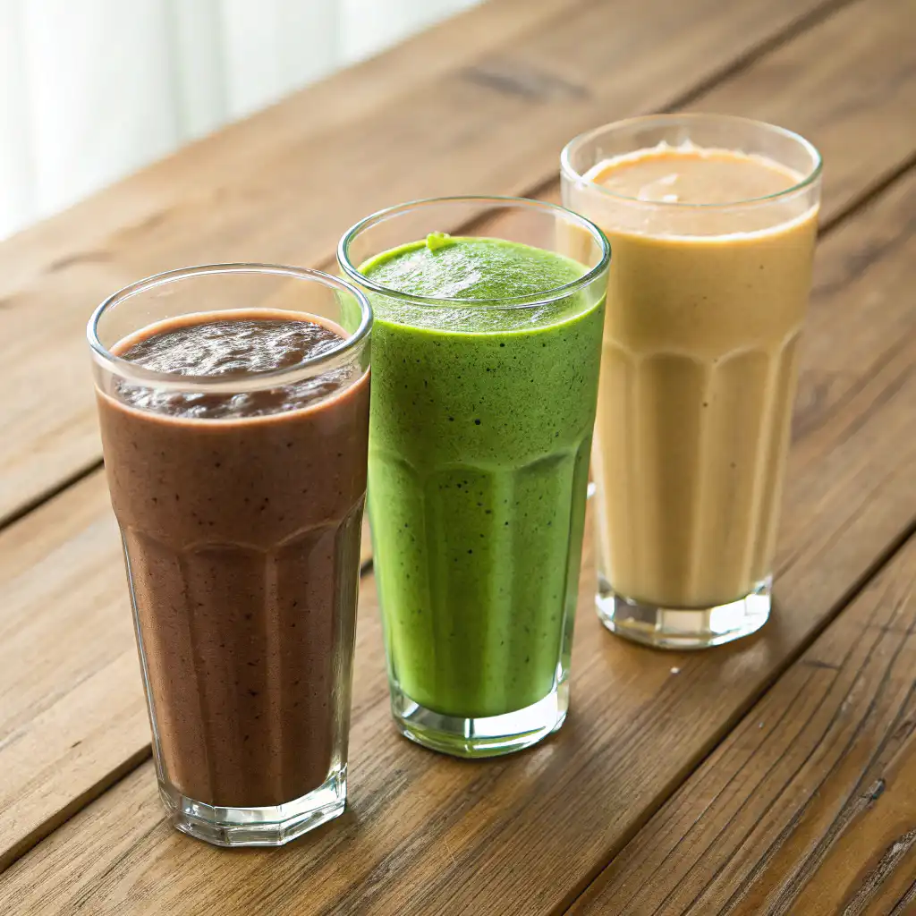 Three colorful banana smoothie variations