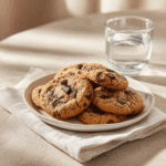 Plated Brown Butter Chocolate Chip Cookies with visible chocolate chips and warm tones.