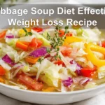 Cabbage Soup Diet Effective Weight Loss Recipe hearty bowl on white cloth with clear glass of water