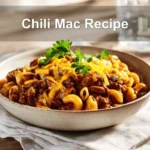Chili Mac Recipe featuring gooey cheese, hearty chili, and macaroni in a comforting one-pot dinner.