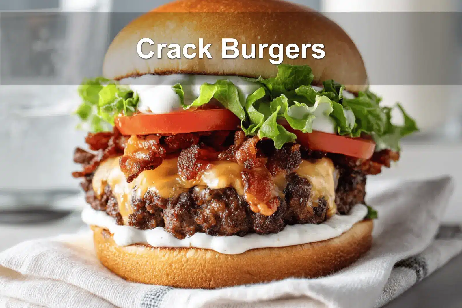 Loaded Crack Burgers featuring juicy beef patty, cheese, bacon, and sauce on a clean plate.