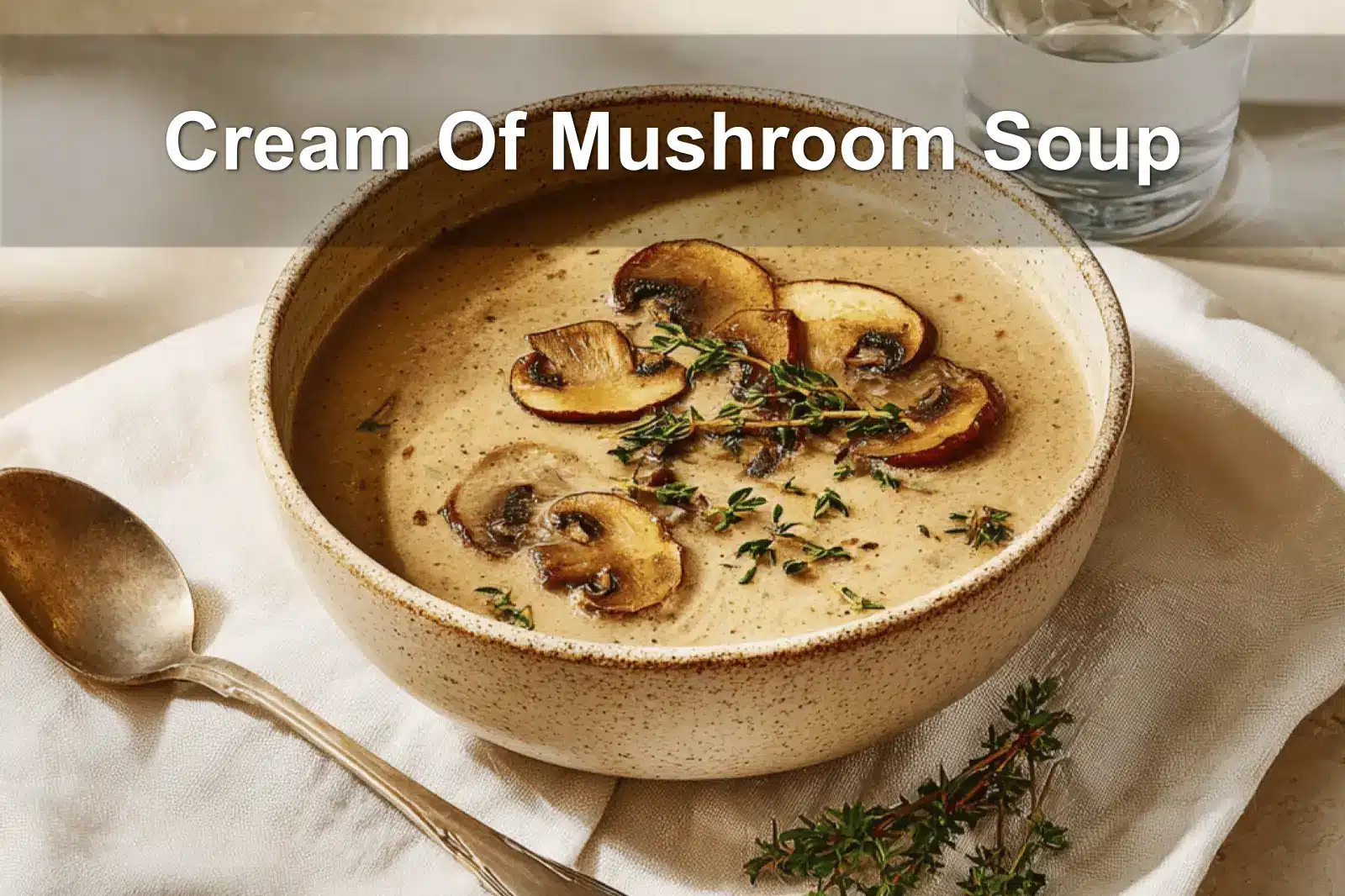 Cream Of Mushroom Soup beautifully styled with minimal setup and rich creamy texture