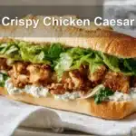 Crispy Chicken Caesar sandwich beautifully plated with golden bread and creamy filling