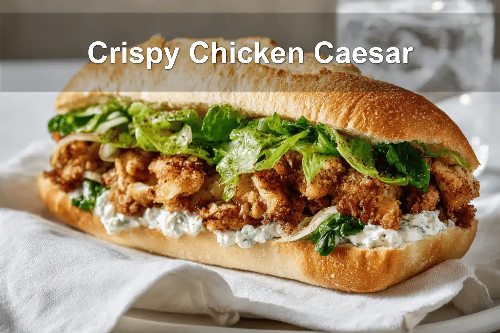 Crispy Chicken Caesar sandwich beautifully plated with golden bread and creamy filling