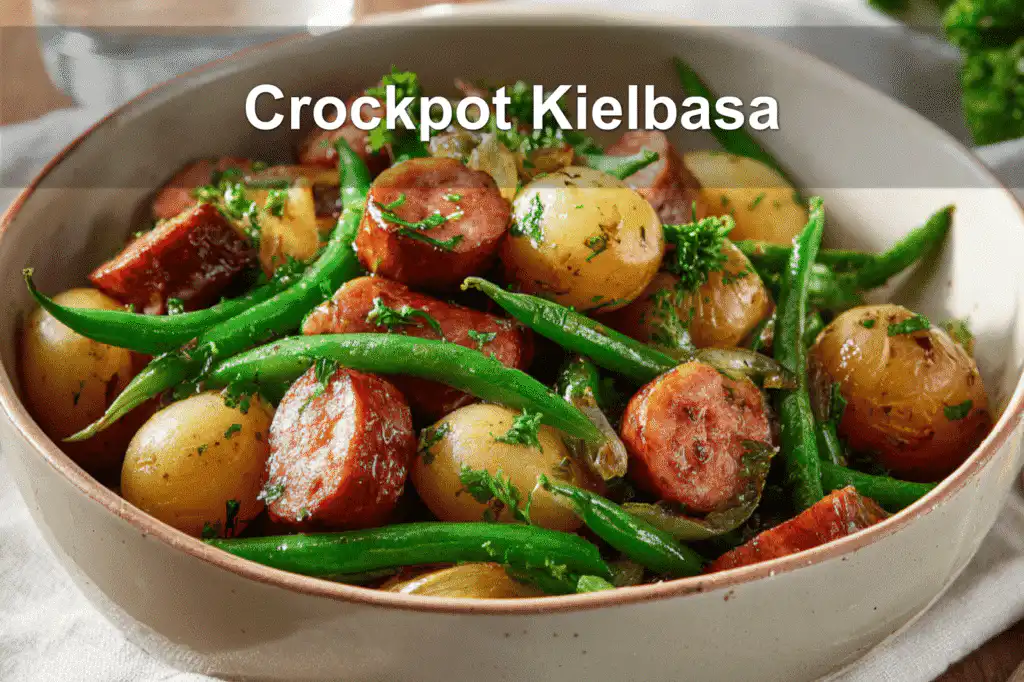 Crockpot Kielbasa and Green Beans dish with vibrant colors and appetizing presentation.