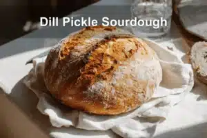 Dill Pickle Sourdough Loaf on a white napkin with natural light