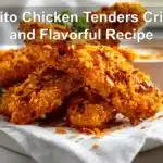 Dorito Chicken Tenders Crispy and Flavorful Recipe golden crispy Dorito coated chicken pieces on white napkin