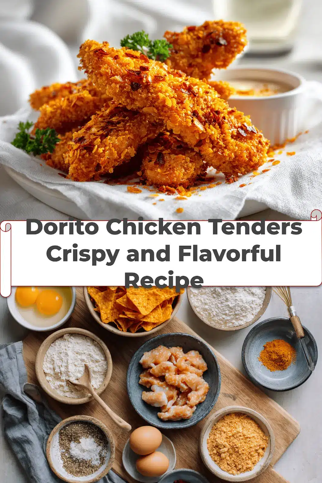 Dorito Chicken Tenders: Crispy & Flavorful Recipe 5 Dorito Chicken Tenders Crispy and Flavorful Recipe golden crispy Dorito coated chicken pieces on white napkin_pin