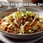 Egg Roll in a Bowl One Skillet Keto aromatic turkey cabbage bowl with sriracha mayo drizzle and sesame