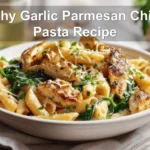 Healthy Garlic Parmesan Chicken Pasta Recipe creamy whole wheat penne with garlic parmesan chicken and spinach
