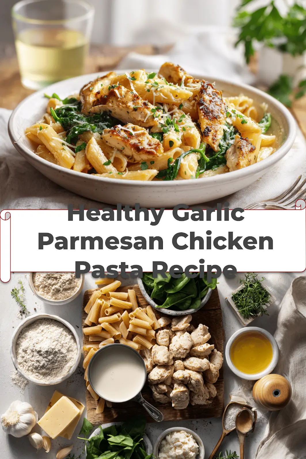 Healthy Garlic Parmesan Chicken Pasta Recipe for Quick Meals 5 Healthy Garlic Parmesan Chicken Pasta Recipe creamy whole wheat penne with garlic parmesan chicken and spinach_pin