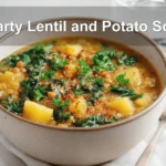 Hearty Lentil and Potato Soup styled for a cozy and inviting presentation