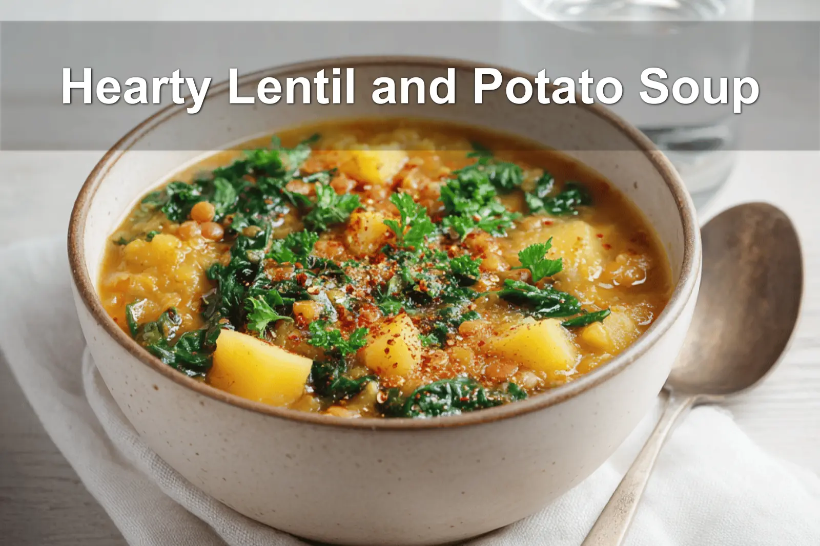 Hearty Lentil and Potato Soup styled for a cozy and inviting presentation