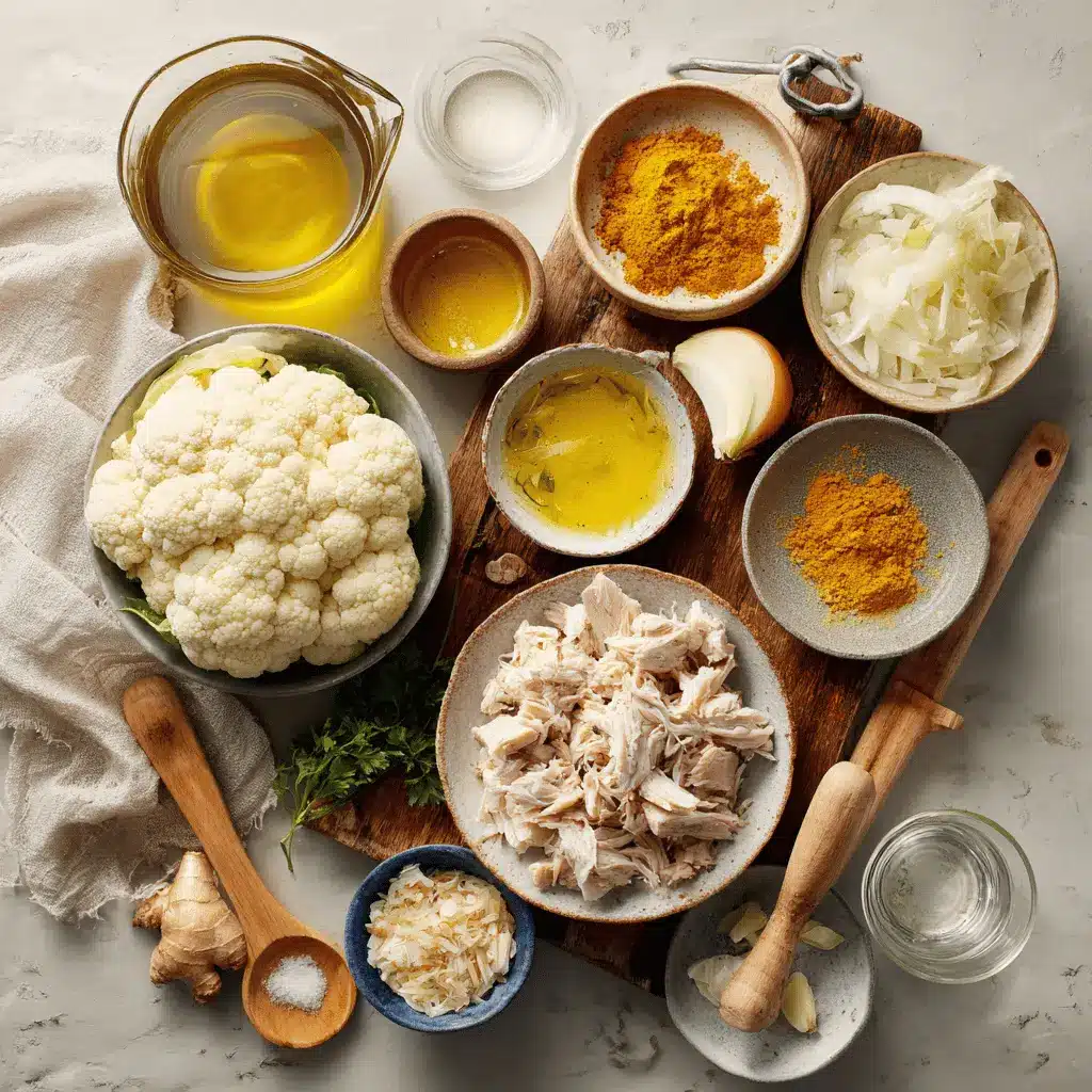 Anti-Inflammatory Cauliflower Chicken Soup Recipe Idea 4 Anti Inflammatory Cauliflower Chicken Soup warm bowl garnished with fresh herbs and creamy coconut drizzle