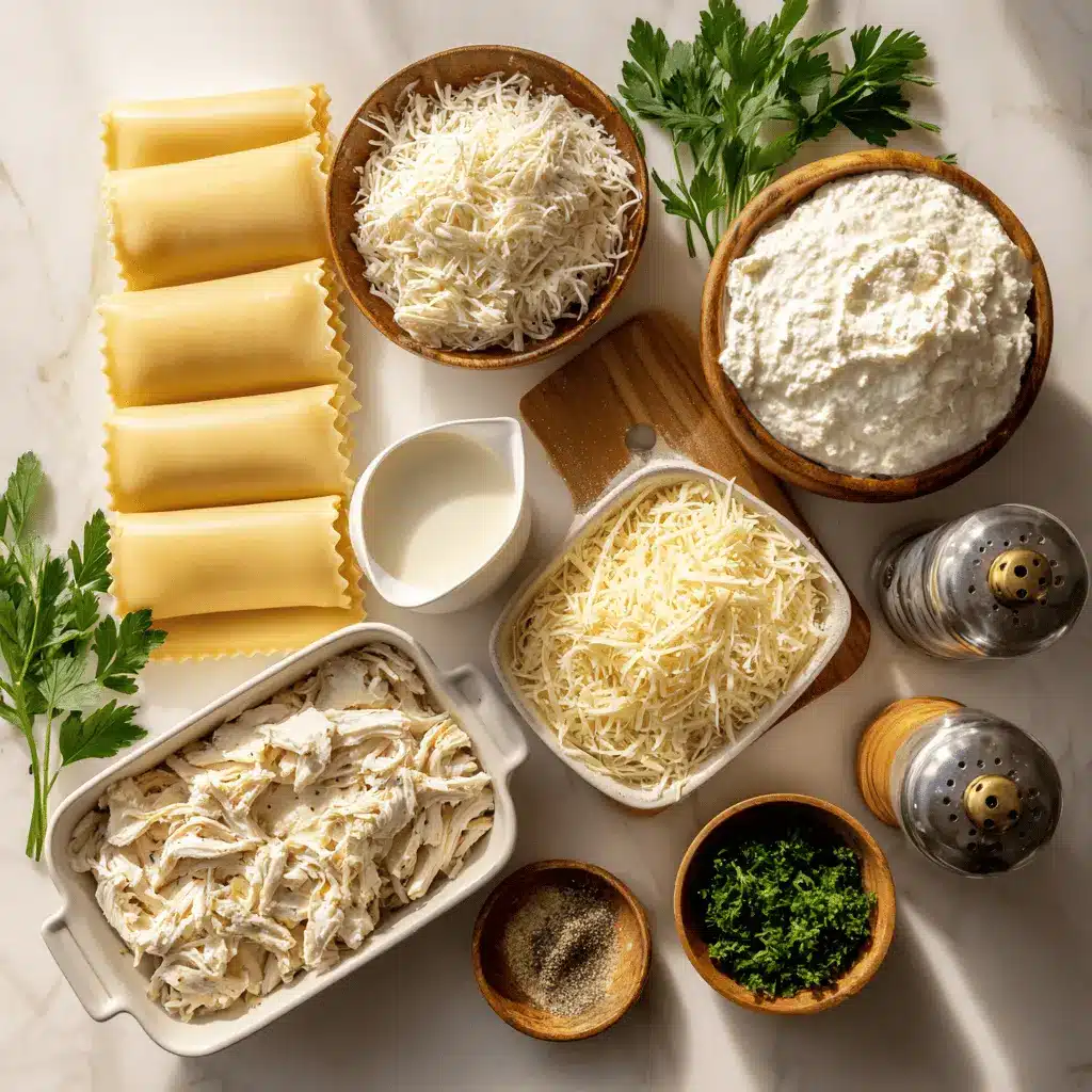 Chicken Alfredo Lasagna Rolls Recipe for Creamy Comfort Food 3 Chicken Alfredo Lasagna Rolls with fresh herbs on a plate, glass of water beside it