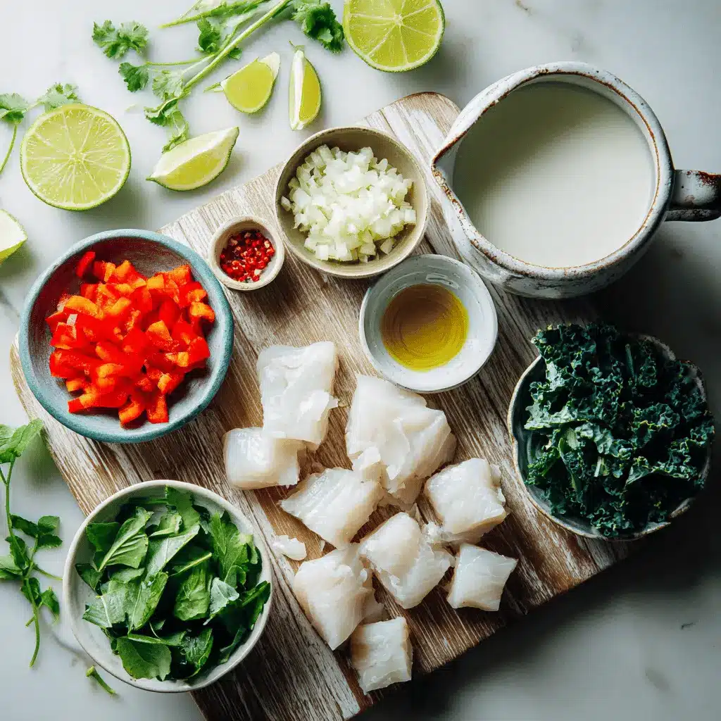 Coconut Lime Fish Soup Recipe for a Fresh and Zesty Meal 3 Coconut Lime Fish Soup on a white napkin with limes and herbs, warm and appetizing tones