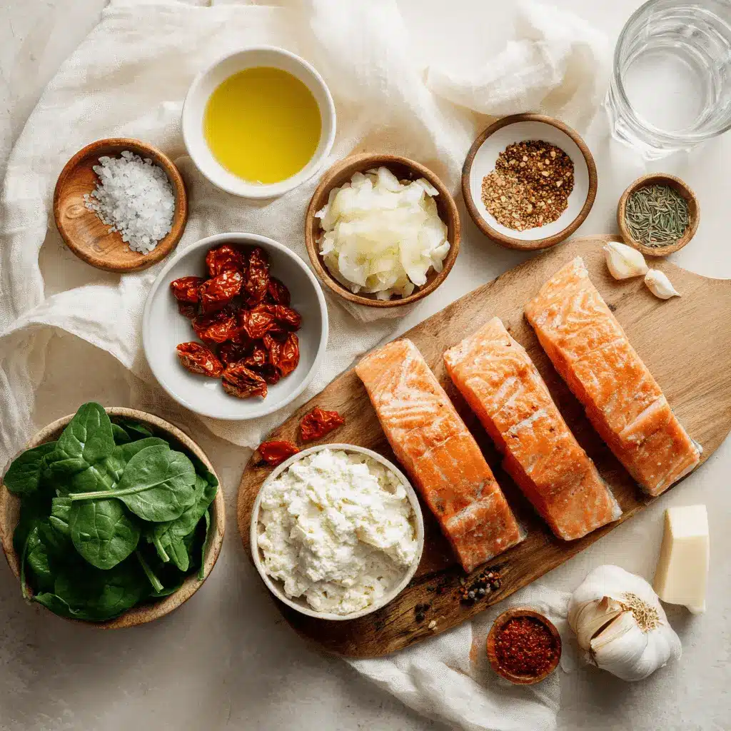 Creamy Tuscan Salmon: Irresistible and Easy Recipe 4 Creamy Tuscan Salmon plated with sun dried tomatoes spinach and creamy white sauce