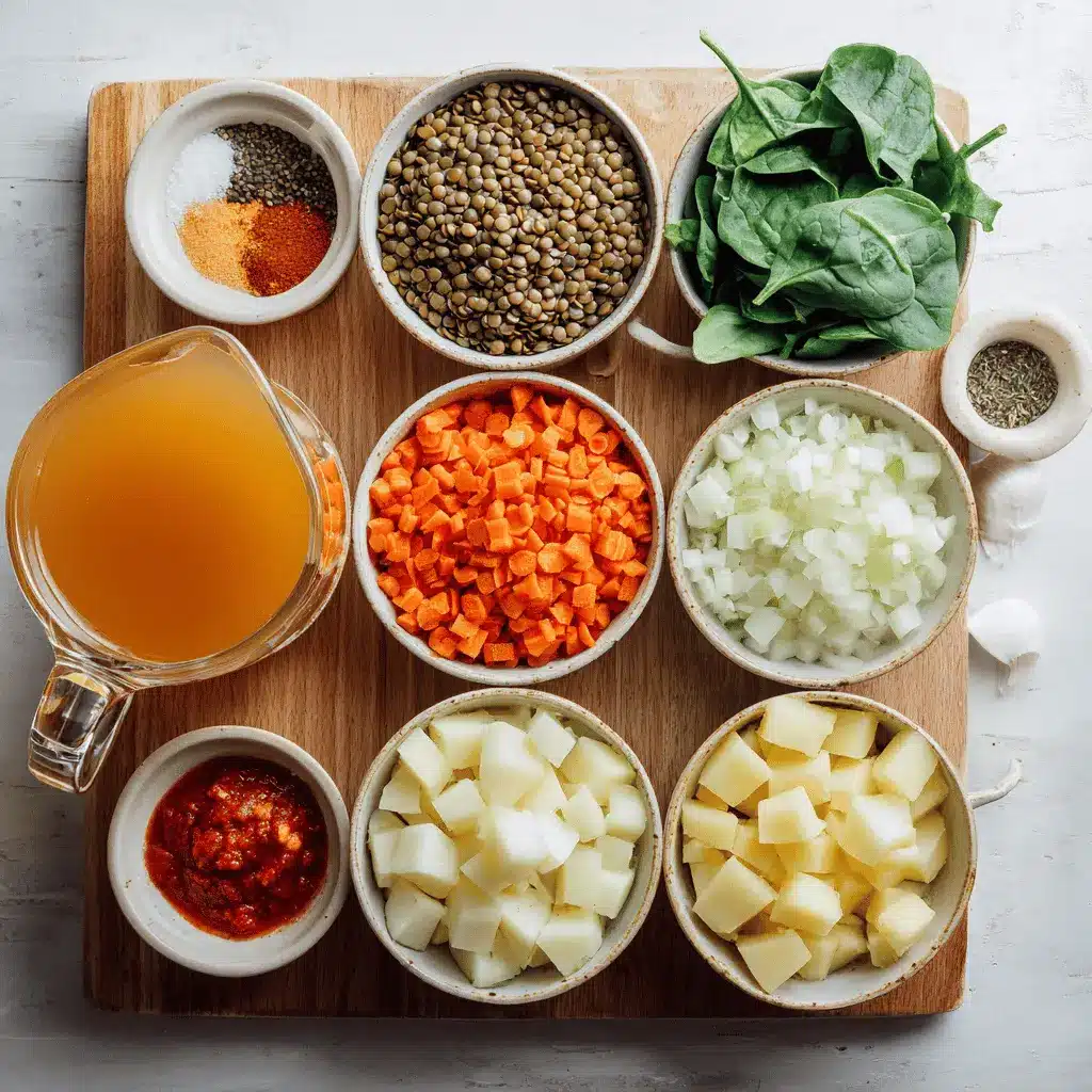 Hearty Lentil and Potato Soup styled for a cozy and inviting presentation