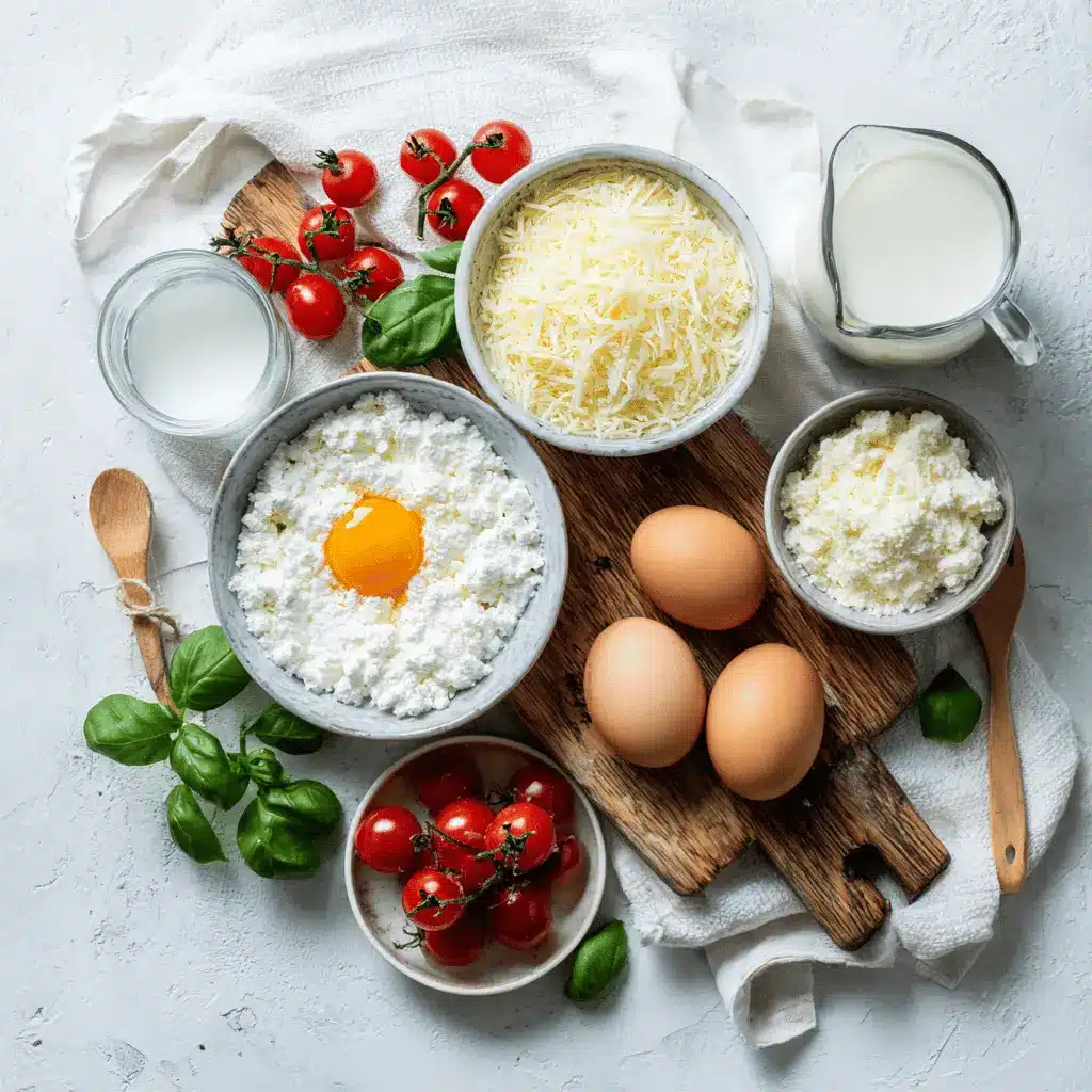 High Protein Egg Casserole: Perfect for Any Meal 4 High Protein Egg Casserole golden baked with cherry tomatoes and basil in warm natural light