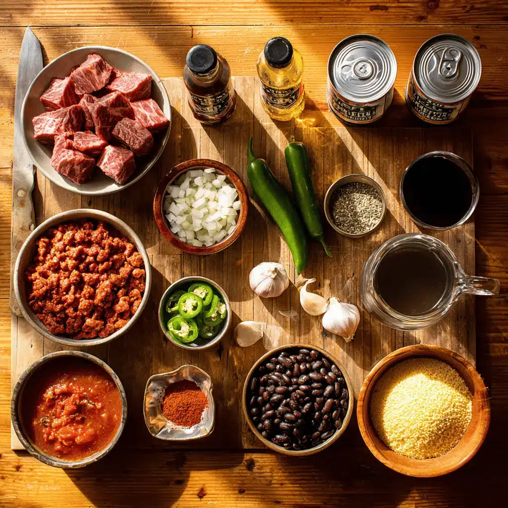 Short Rib and Chorizo Chili Recipe for Rich, Hearty Flavor 3 Short Rib and Chorizo Chili served with toppings in a rustic bowl, styled on white napkin.