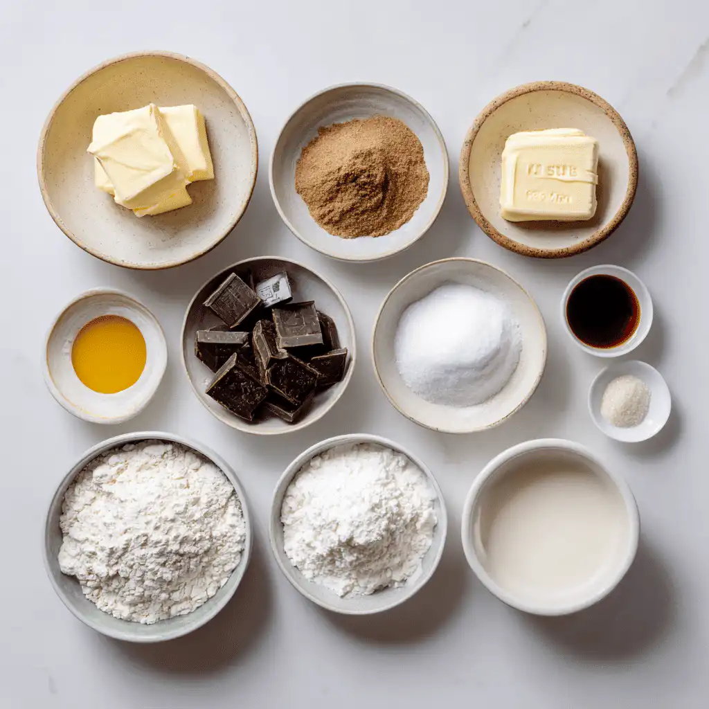 Ingredients for sourdough ice cream sandwiches are beautifully arranged on a clean, white surface.