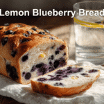 Lemon Blueberry Sourdough Bread on napkin with water beside it, fresh and appetizing.