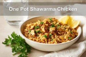 One Pot Shawarma Chicken and Rice presented with warm, appealing tones and natural styling.