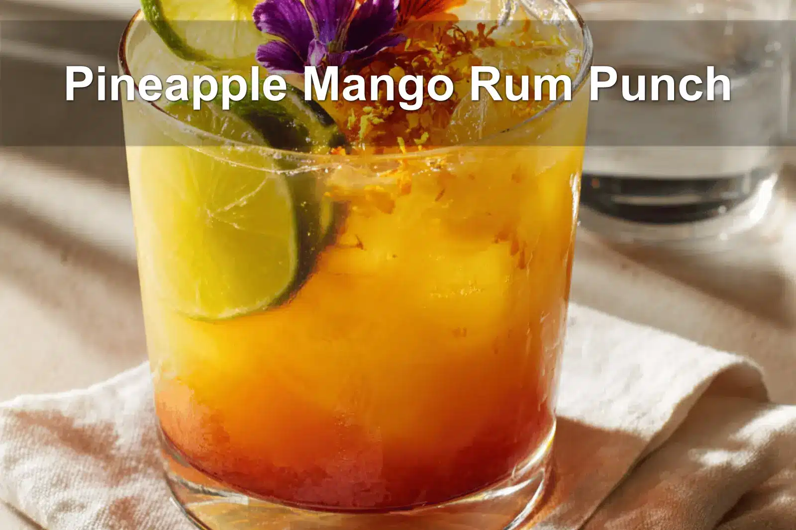 Pineapple Mango Rum Punch in a vibrant tropical setup with garnishes