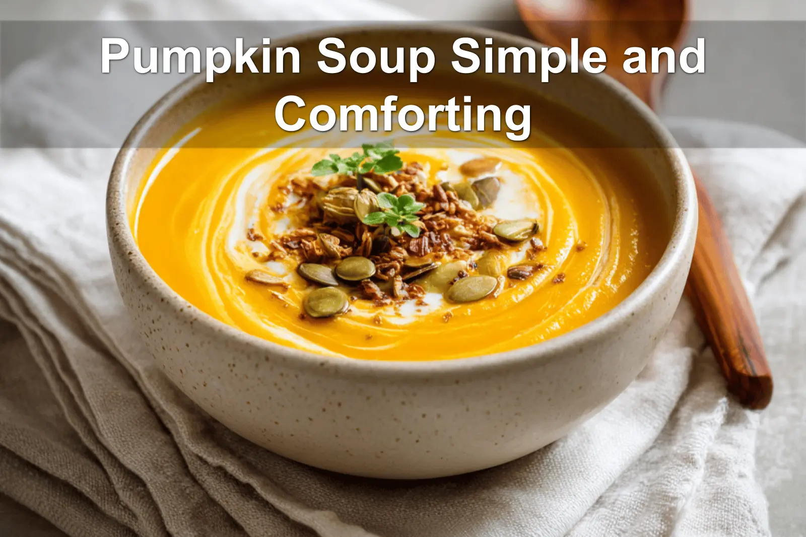 Pumpkin Soup Simple and Comforting creamy bowl on white cloth with glass of water