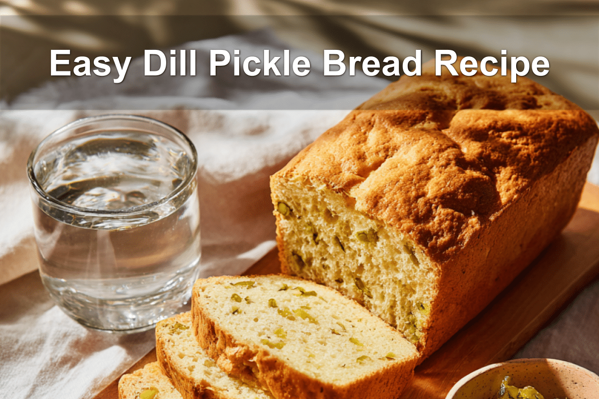 Golden-brown dill pickle bread on a white napkin with a glass of water beside it.
