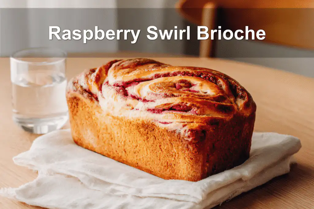 Golden Raspberry Swirl Brioche loaf with vibrant raspberry swirls