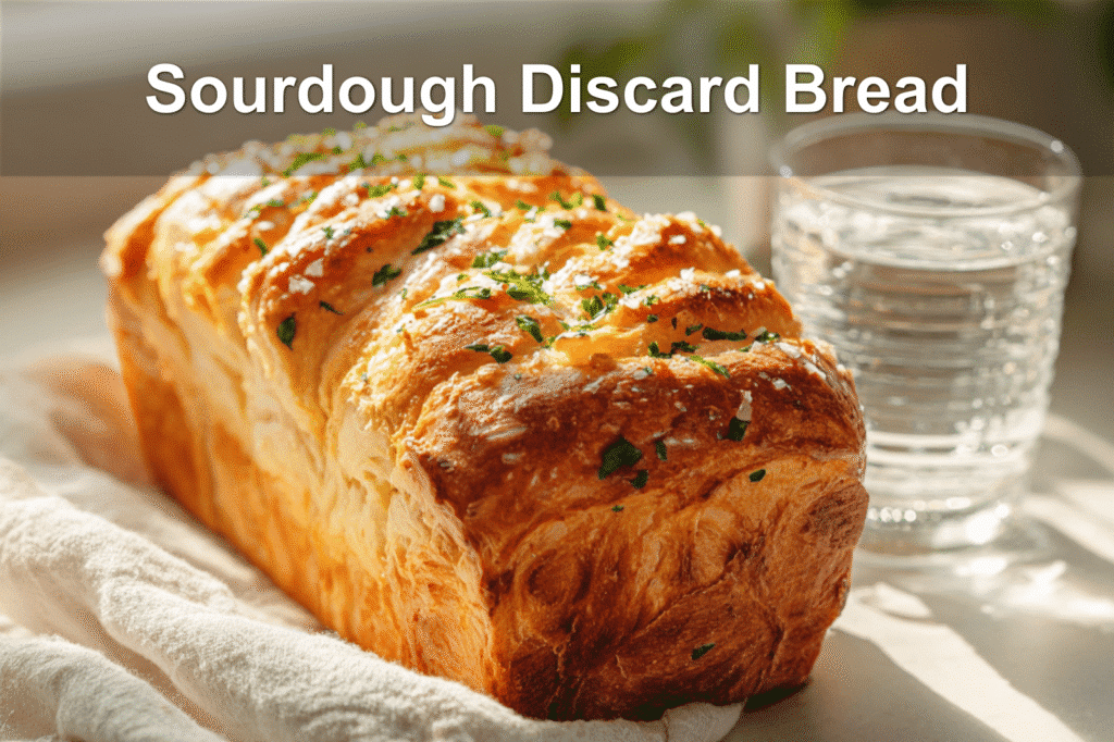 Sourdough garlic pull-apart bread styled on a white napkin with natural lighting and water glass.