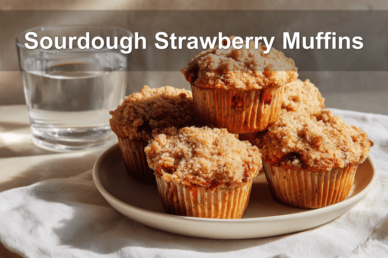 Sourdough Strawberry Muffins on a clean table with natural lighting and inviting decor