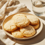 Freshly baked sourdough sugar cookies arranged beautifully with warm natural light accentuating texture.