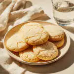 Freshly baked sourdough sugar cookies arranged beautifully with warm natural light accentuating texture.