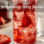Strawberry Dirty Sprite in a clear glass with ice, fresh strawberries, and a vibrant summer vibe