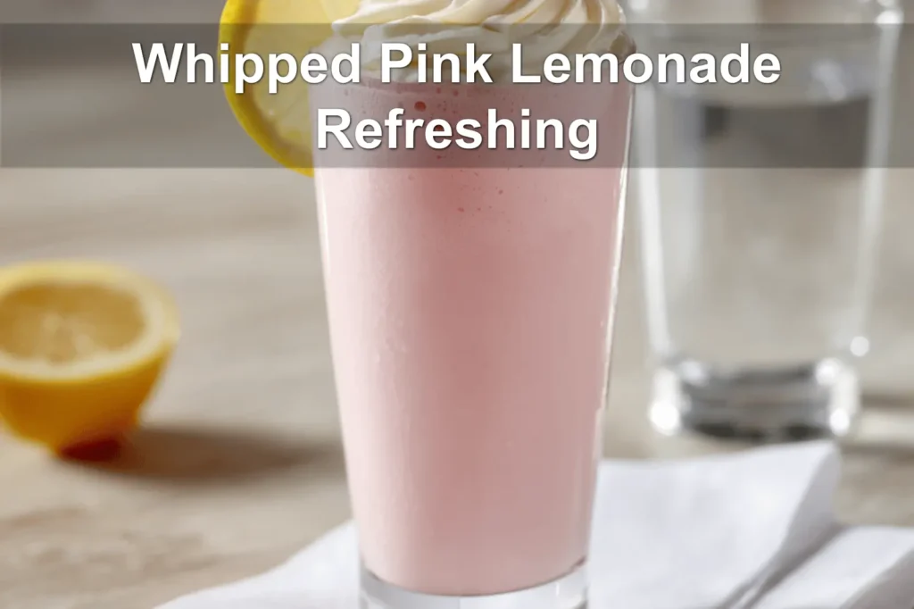 Whipped Pink Lemonade Refreshing Recipe in a clear glass, lightly styled with a raspberry garnish.