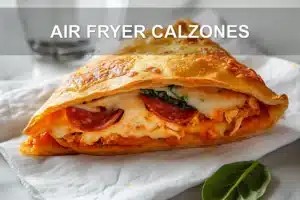 Air Fryer Calzones: Easy and Irresistible Recipe AIR FRYER CALZONES golden crust and melted cheese on white napkin