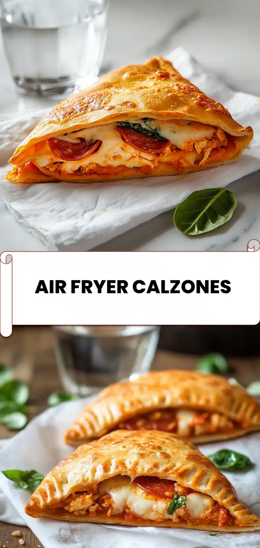 Air Fryer Calzones: Easy and Irresistible Recipe 5 Air Fryer Calzones with crispy golden crust resting on parchment paper ready to serve