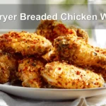 Air Fryer Breaded Chicken Wings plated with golden crust and simple glass of water