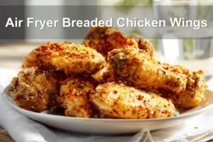 Air Fryer Breaded Chicken Wings plated with golden crust and simple glass of water