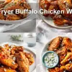 Air Fryer Buffalo Chicken Wings on white napkin with blue cheese dressing and water