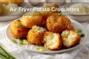 Air Fryer Potato Croquettes golden crispy croquettes with melted cheese and green onions