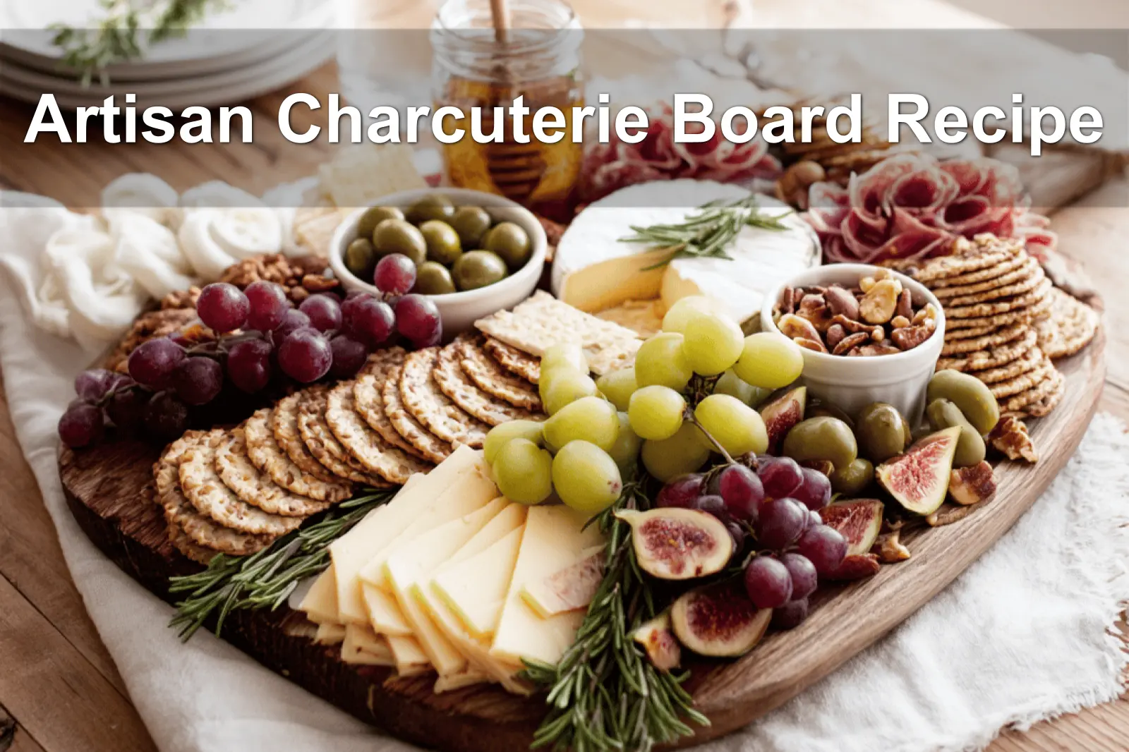 Artisan Charcuterie Board Recipe featuring meats cheeses fruits nuts figs olives crackers and honey